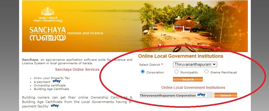 Services available on Sanchaya Kerala