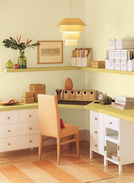 Pale yellow study room