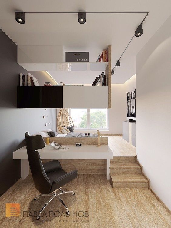 Study room design with bed