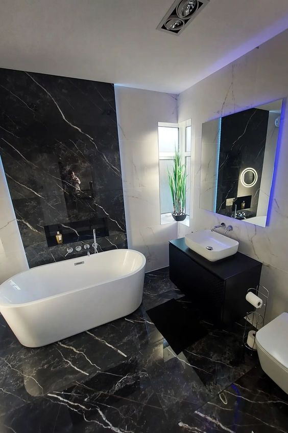 Contrasting Shiny Tiles and Matte Walls