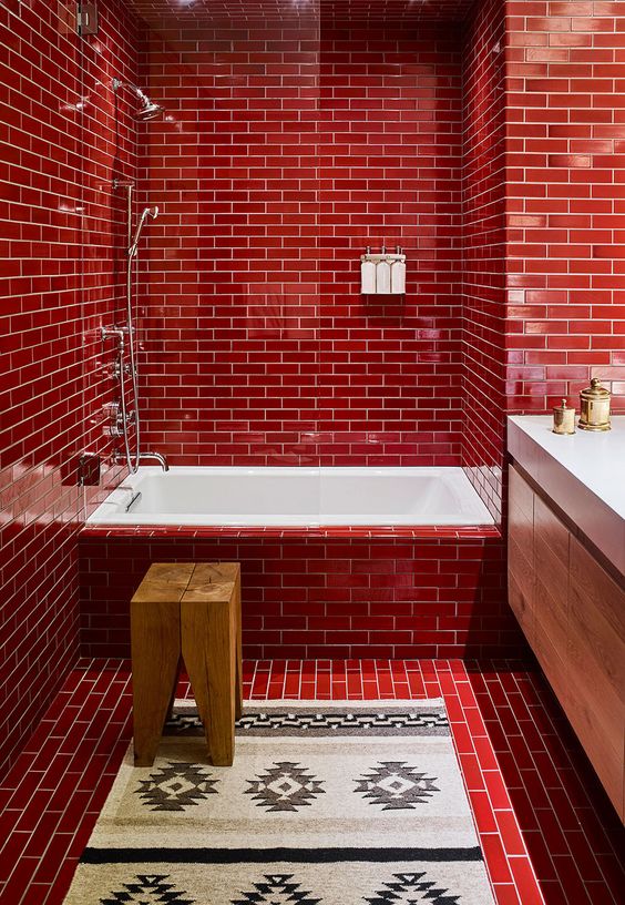 Red bathroom tiles