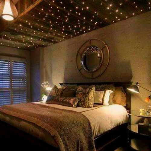 Aesthetic fairy lights in the bedroom 