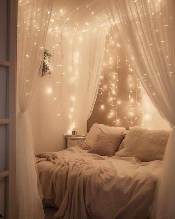 explore Aesthetic fairy lights in the bedroom 