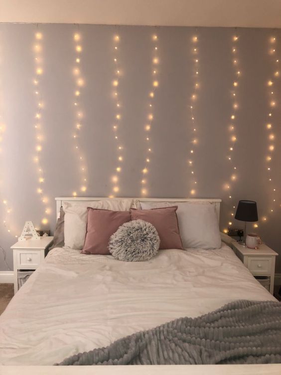 ideas for Aesthetic fairy lights in the bedroom 