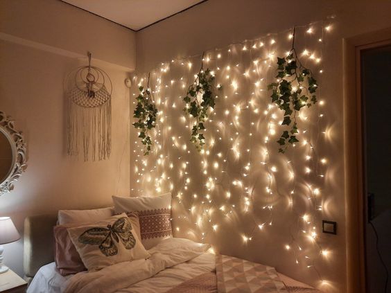 Aesthetic fairy lights in bedroom 