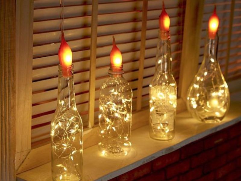 Glowing glass bottles for a cozy balcony