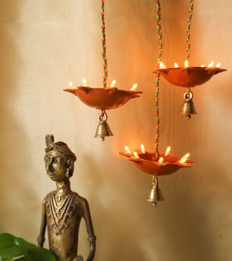Hanging diyas or lanterns for a beautiful terrace