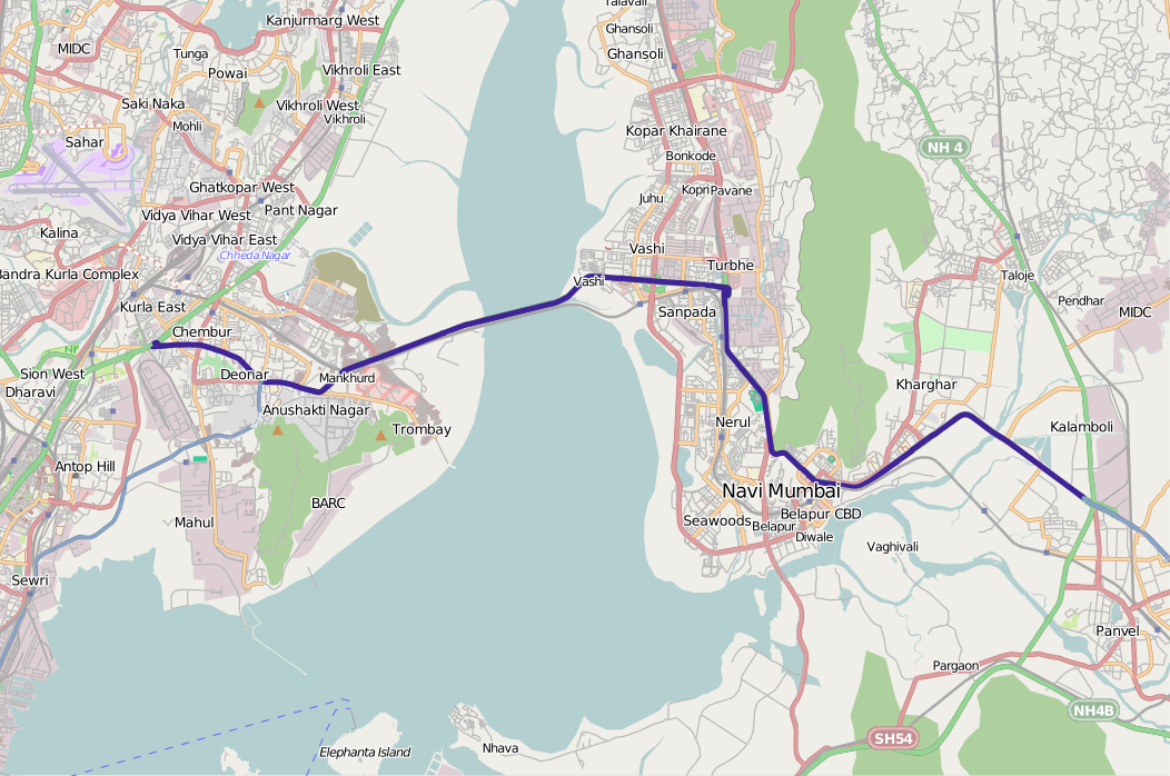 Route map of Sion Panvel Expressway