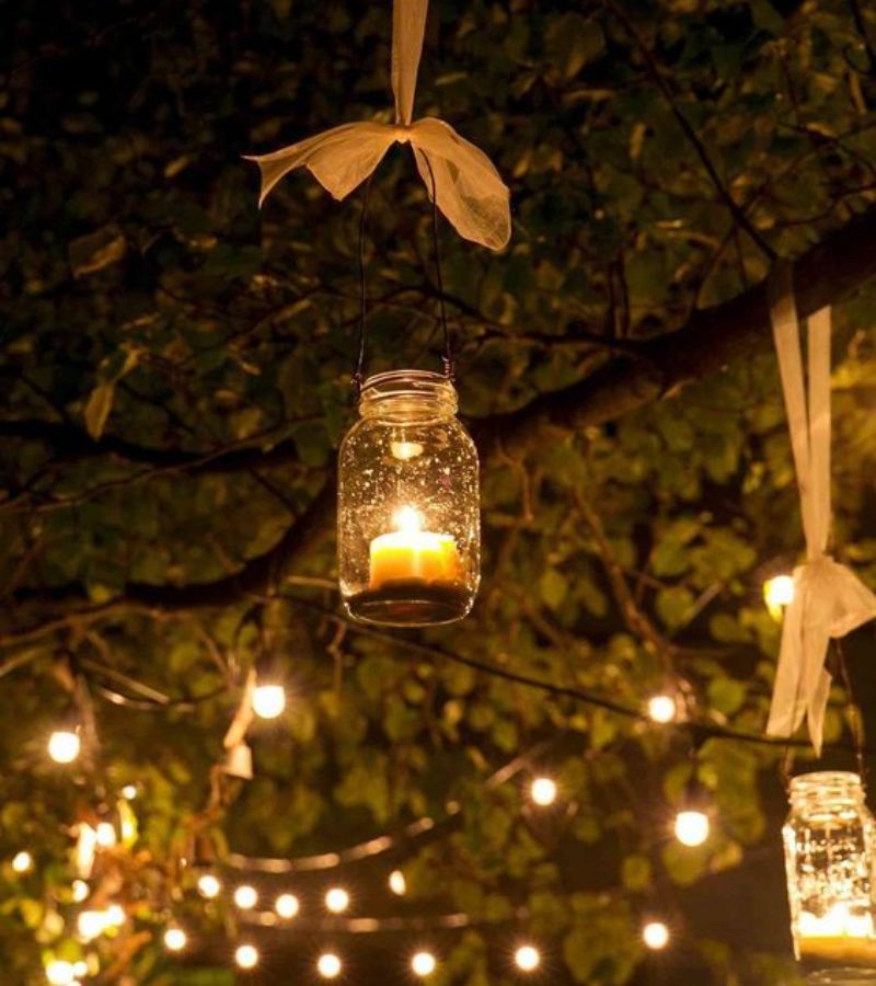 Lanterns in trees for a dreamy garden