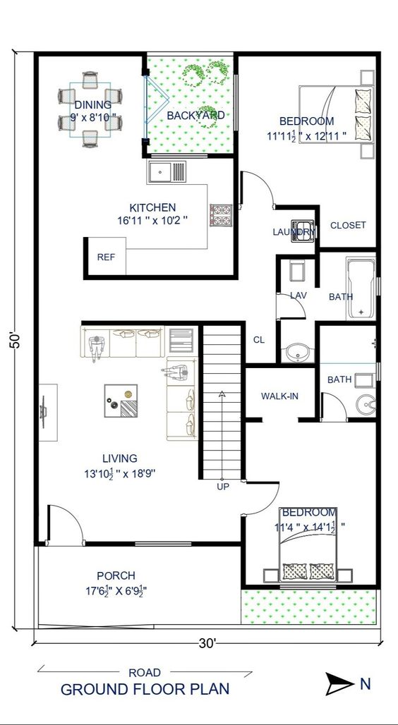 Traditional 2BHK Floor Plan