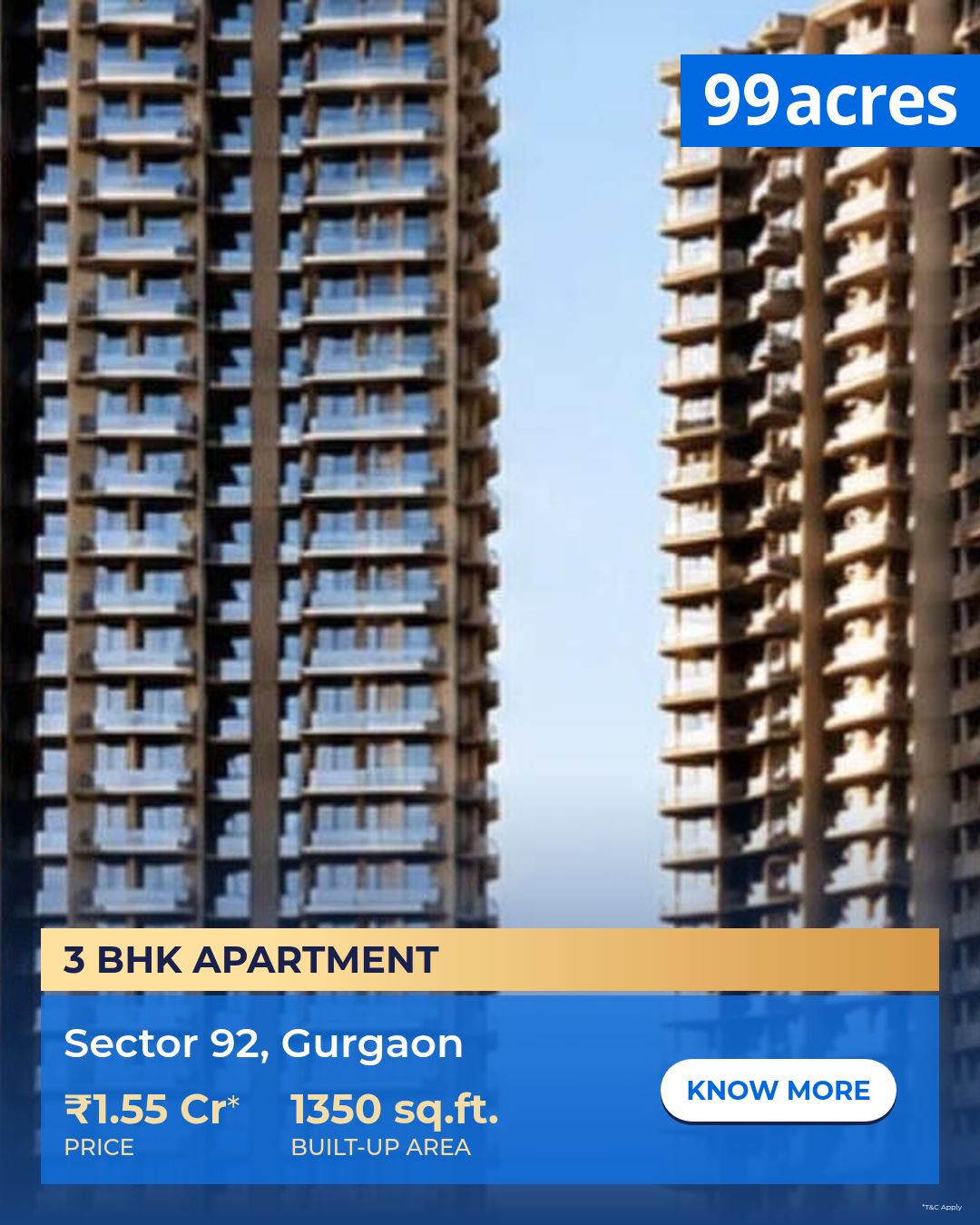 3 BHK Apartment / Flat for sale in Sector 92 Gurgaon - 1350 Sqft- 5th ...