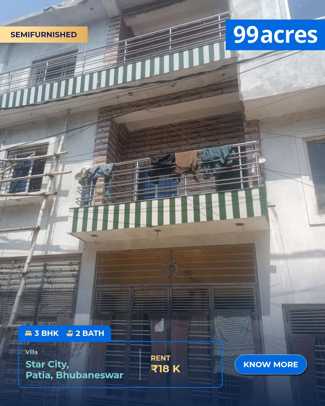 Power Post Rental 3 BHK / Bedroom House / Villa for rent in Star City Patia Bhubaneswar ...