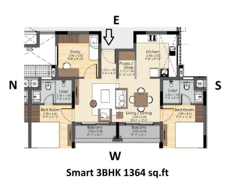3 BHK / Bedroom Apartment / Flat for rent in Brigade Xanadu Mogappair ...